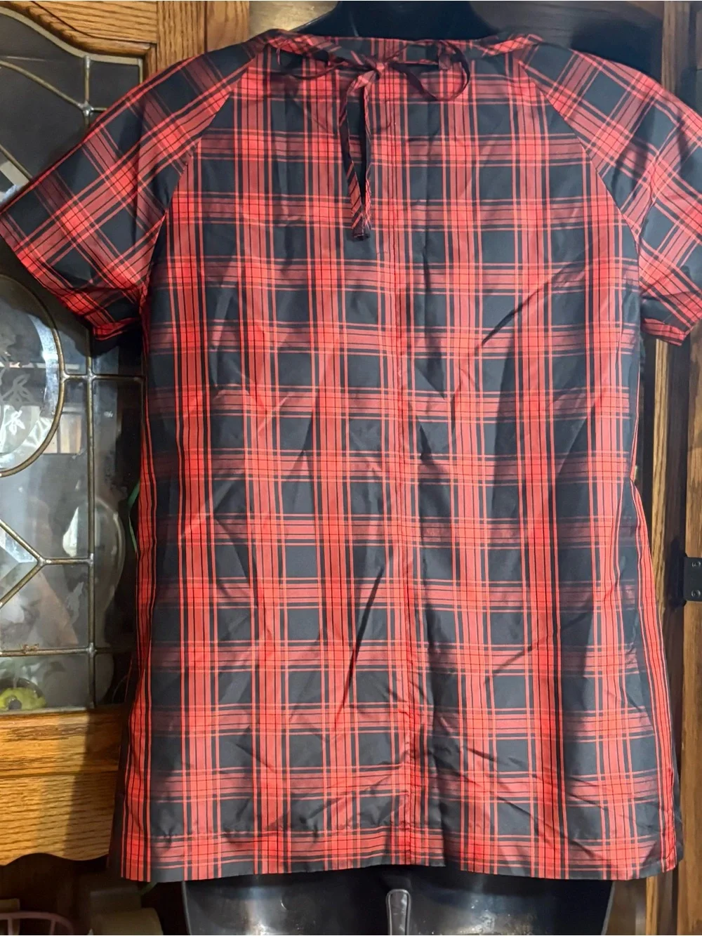 J.Crew Eliza silk red and black tartan plaid blouse built-in black xs 0